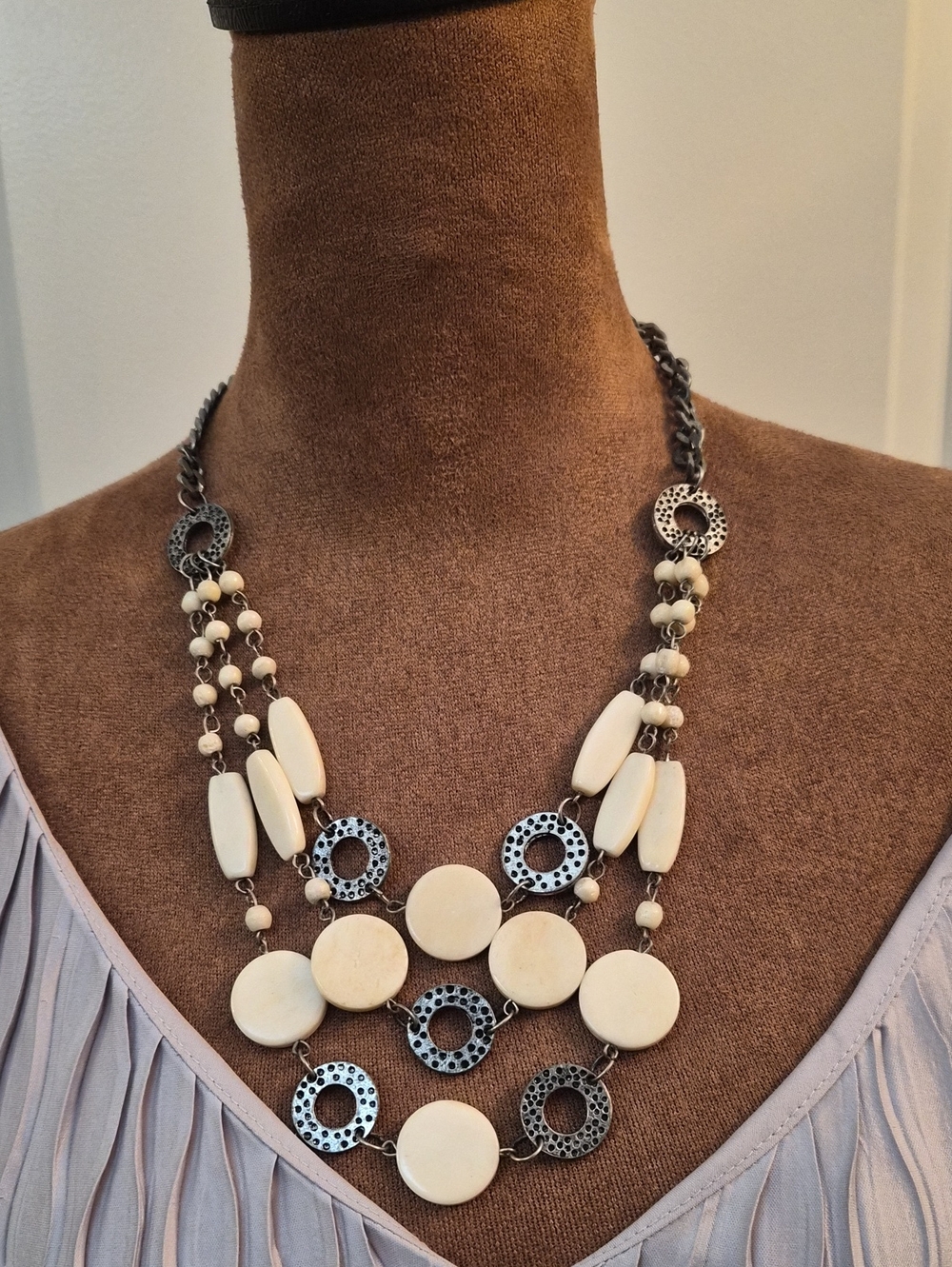 Layered Ivory and Silver Statement Necklace - Women Jewelry